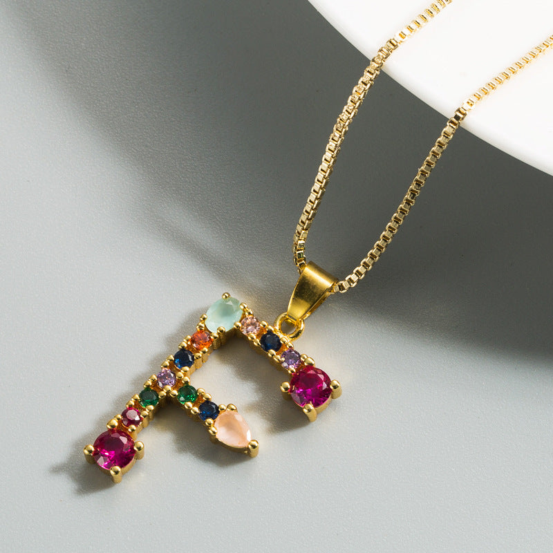 Decorated Gemstone Initial Letter Necklace
