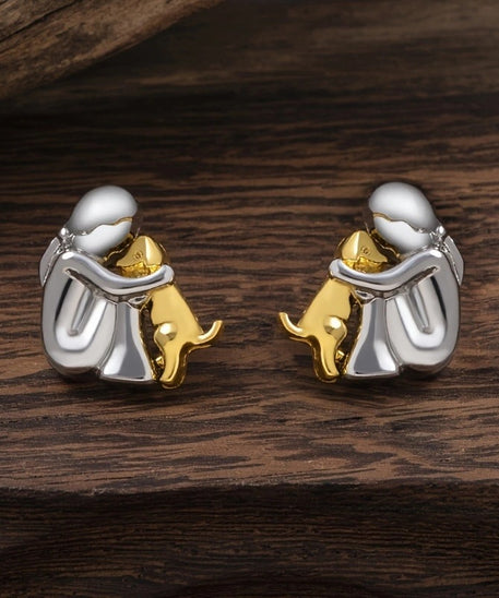 Girl & Dog Huging Earrings Stud