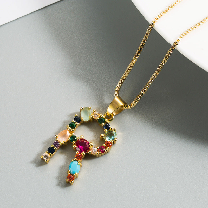 Decorated Gemstone Initial Letter Necklace