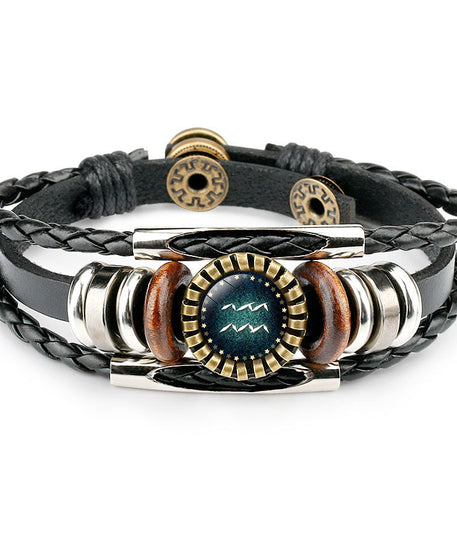 African Zodiac Sign Leather Bracelet