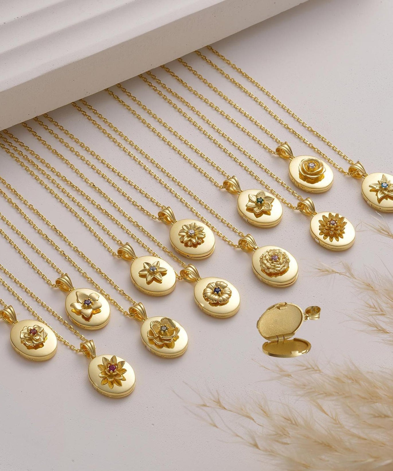 Floral Birthstone Photo Frame Necklace