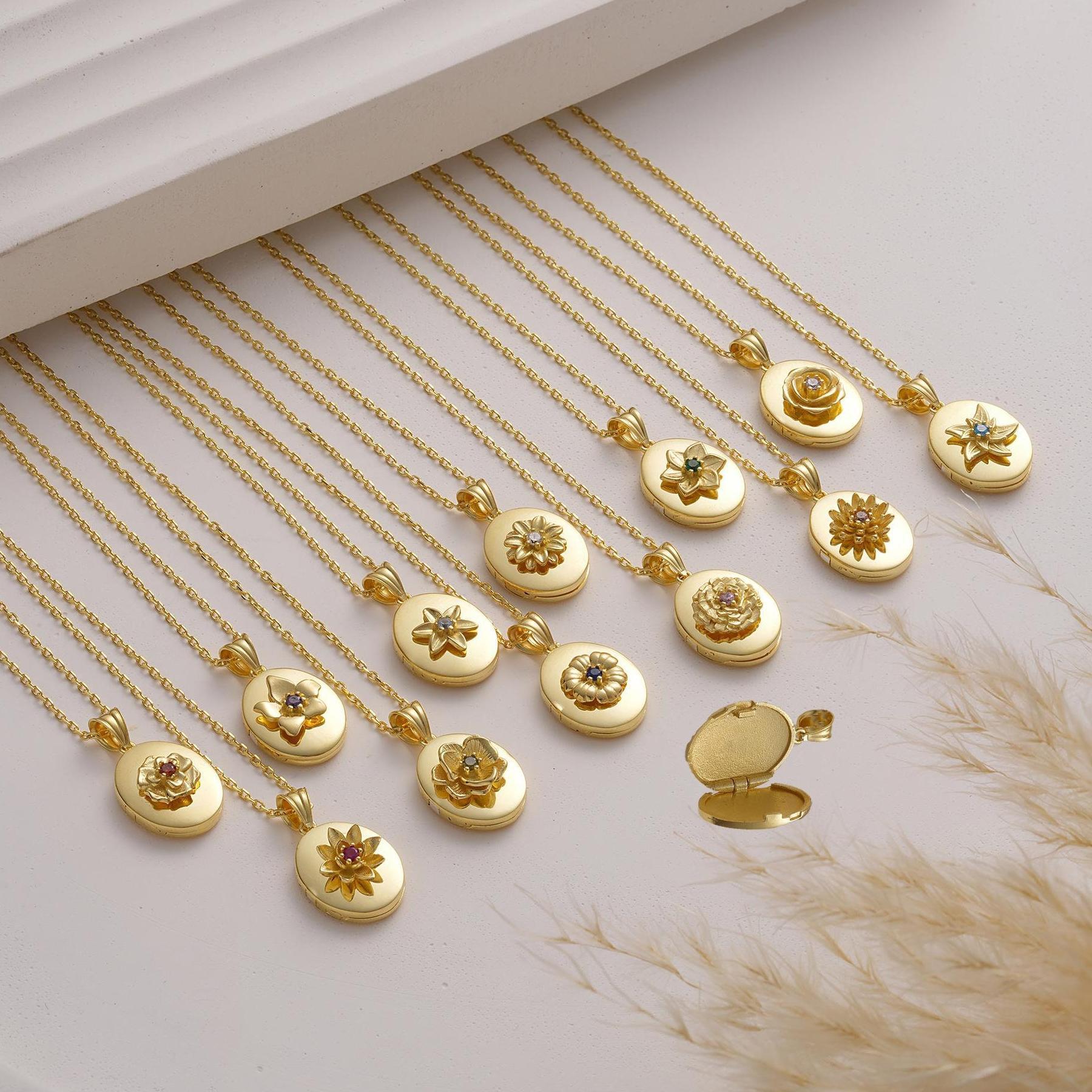 Floral Birthstone Photo Frame Necklace