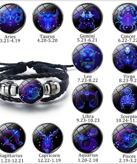 Leather Zodiac Sign Braided Bracelet