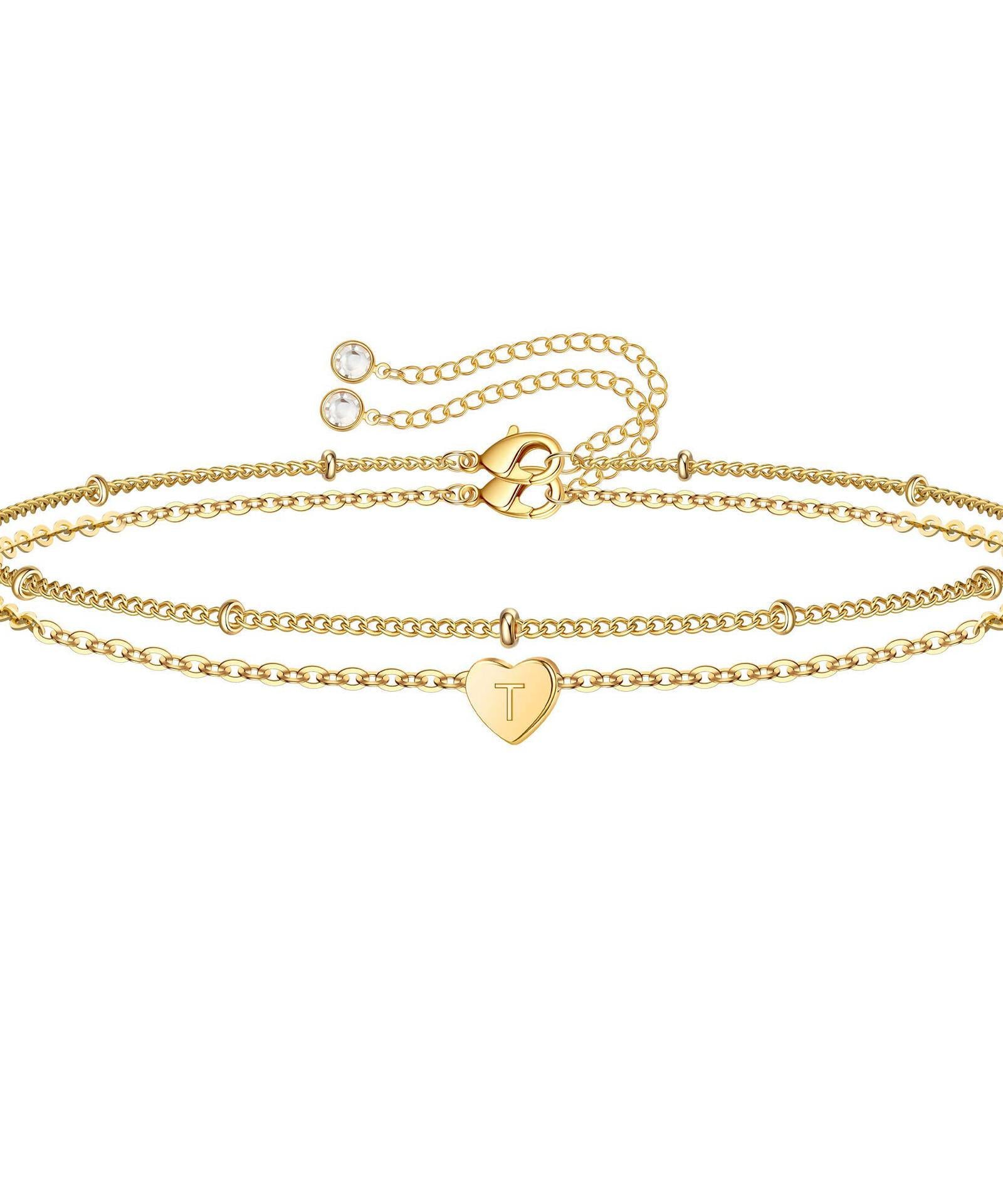 Customized Peach Heart One Letter Bracelet