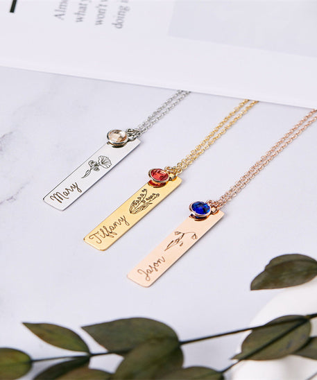 Personalized Month Birthday Flower Stone Necklace