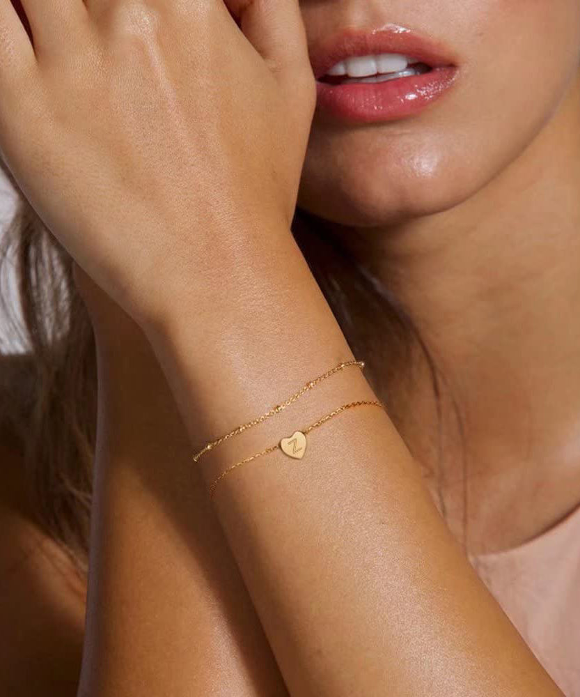 Customized Peach Heart One Letter Bracelet