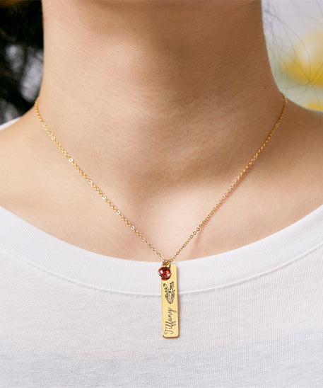 Personalized Month Birthday Flower Stone Necklace