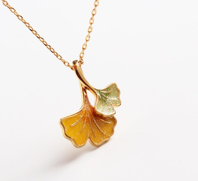 Autumn Winds Ginkgo Biloba Leaf Necklace