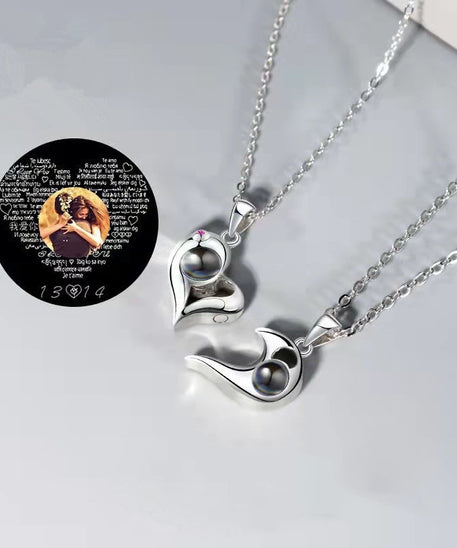 Customized 100 Languages Couple Love Projection Necklace