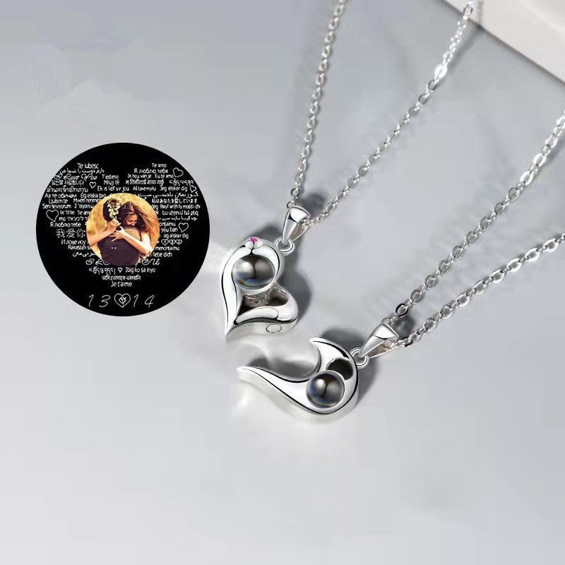 Customized 100 Languages Couple Love Projection Necklace