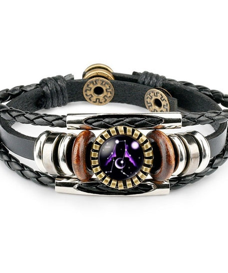 Colorful Zodiac Sign Leather Bracelet