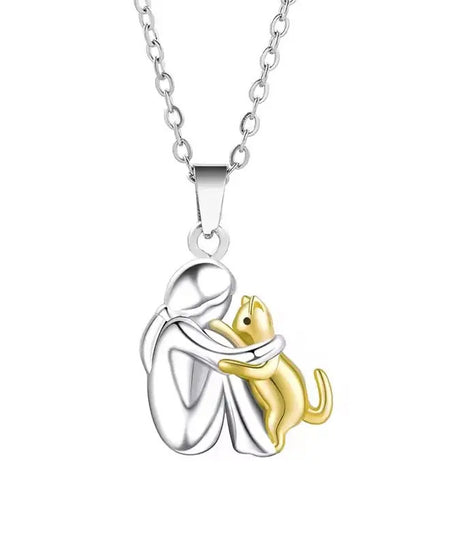 Little Girl Hugs Her Kitty Necklace