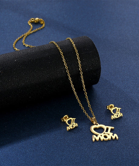 Cherished "I Love Mom" Necklace  & Earrings Set