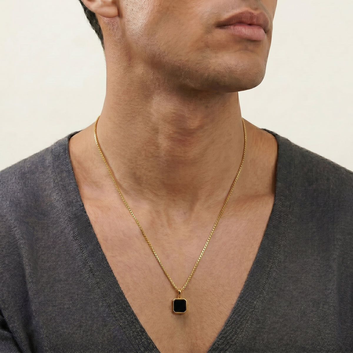 Polished Square Black Mirror Necklace