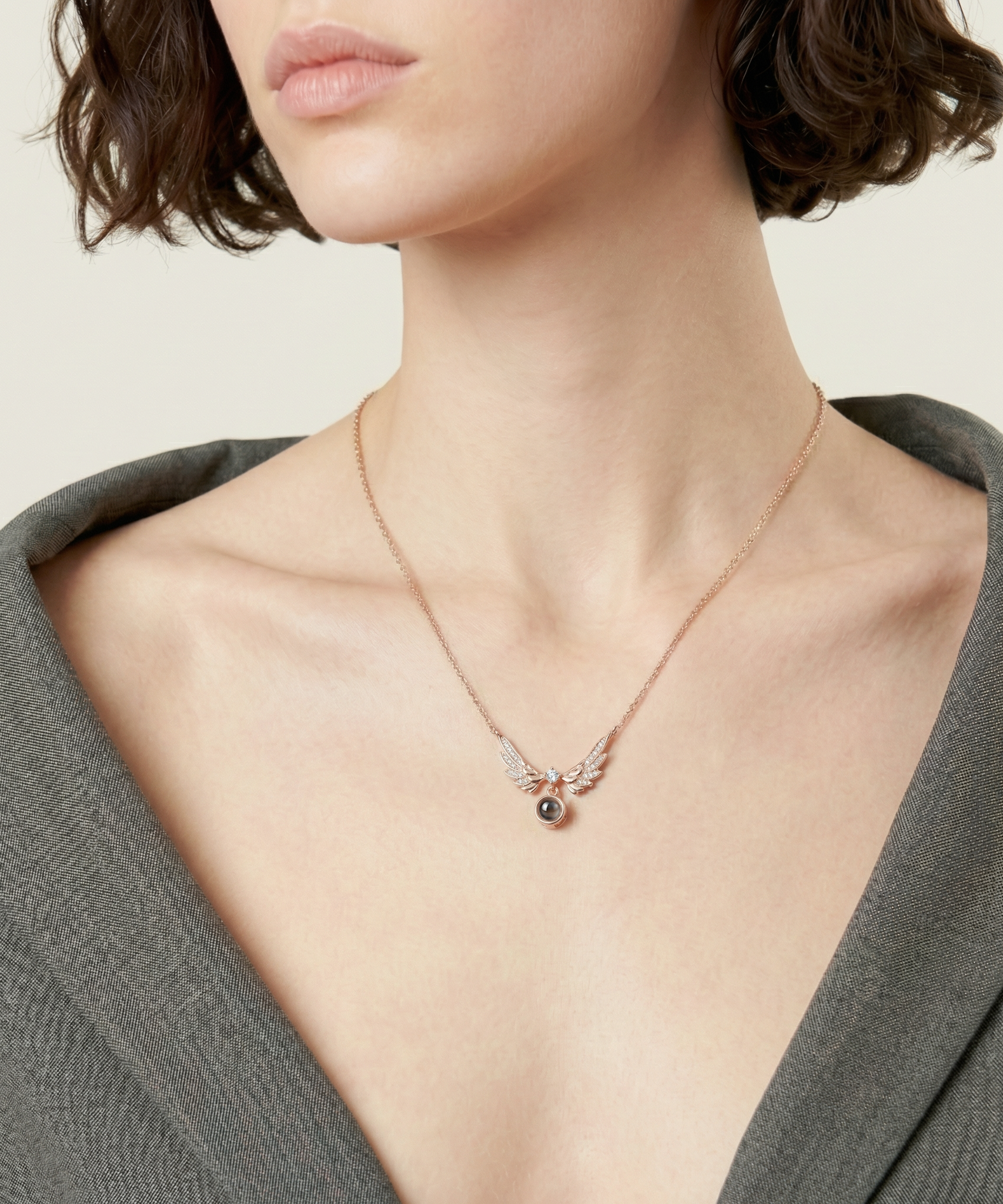 Delicate Customized Angel Wing Projection Necklace
