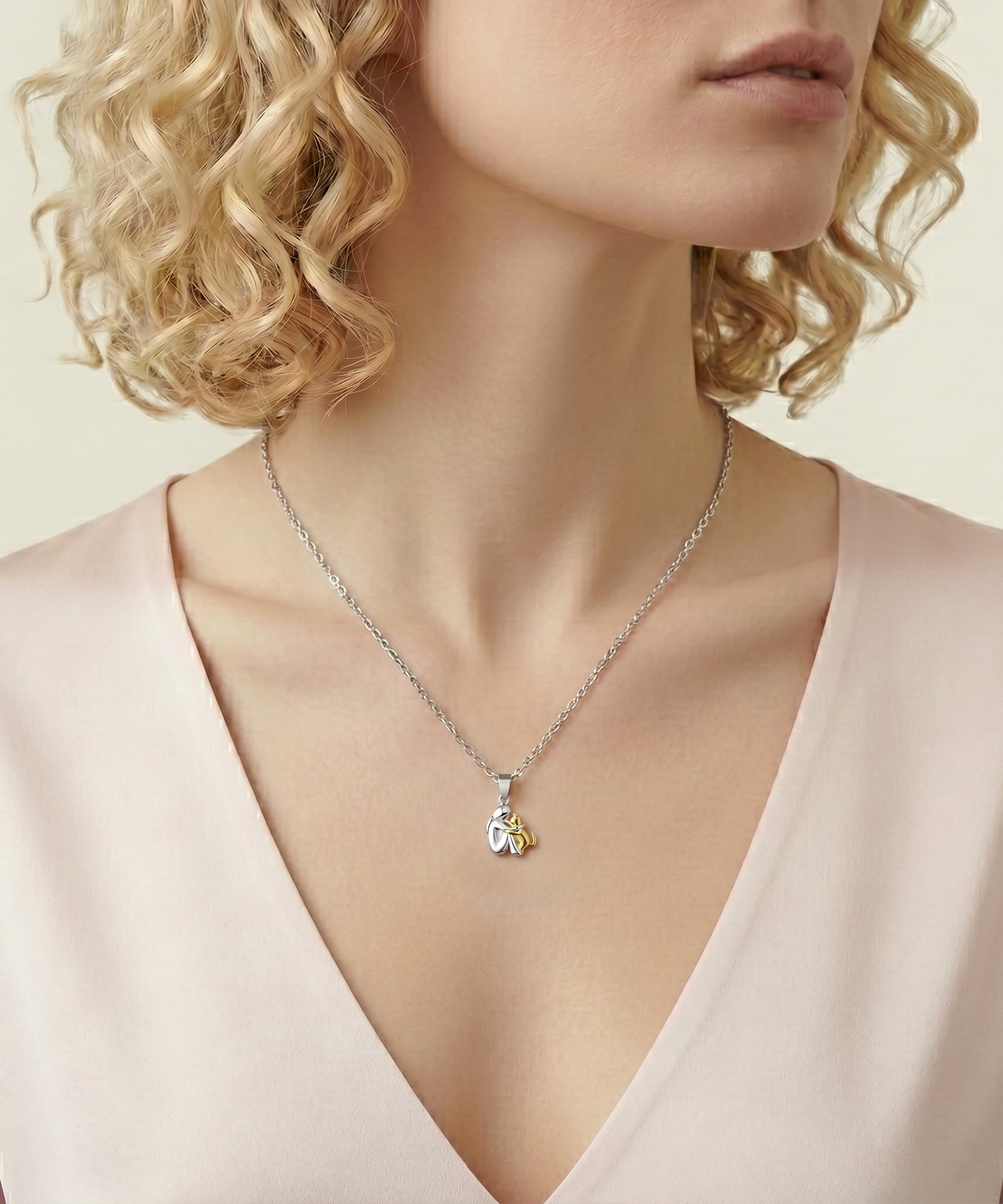 Little Girl Hugs Her Kitty Necklace | DESCRIPTION