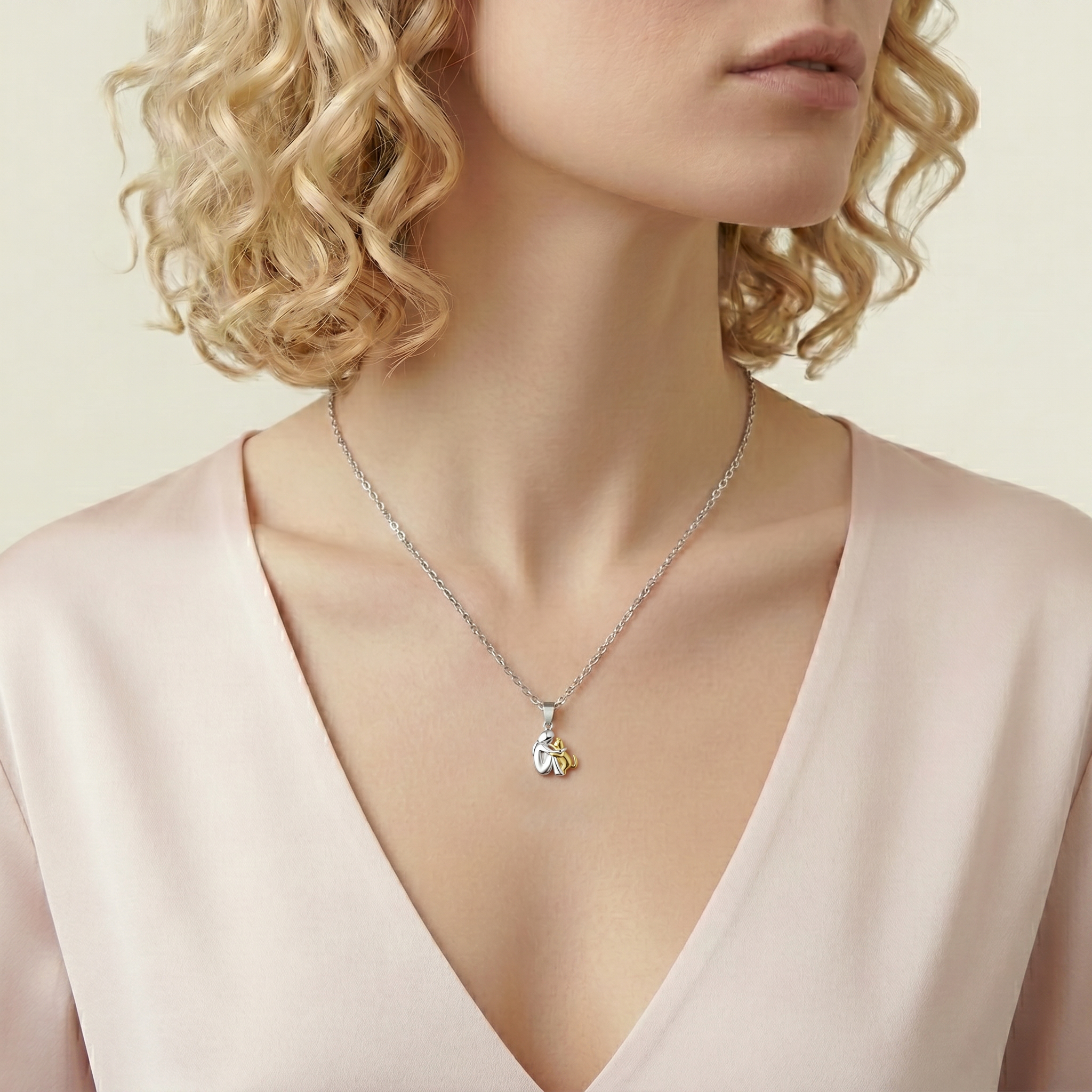 Little Girl Hugs Her Kitty Necklace | DESCRIPTION