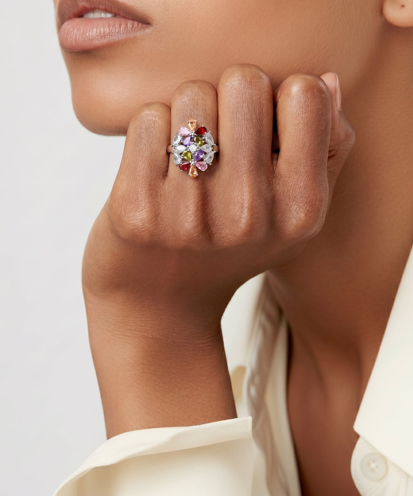 Stately Colorful Flowers Ring