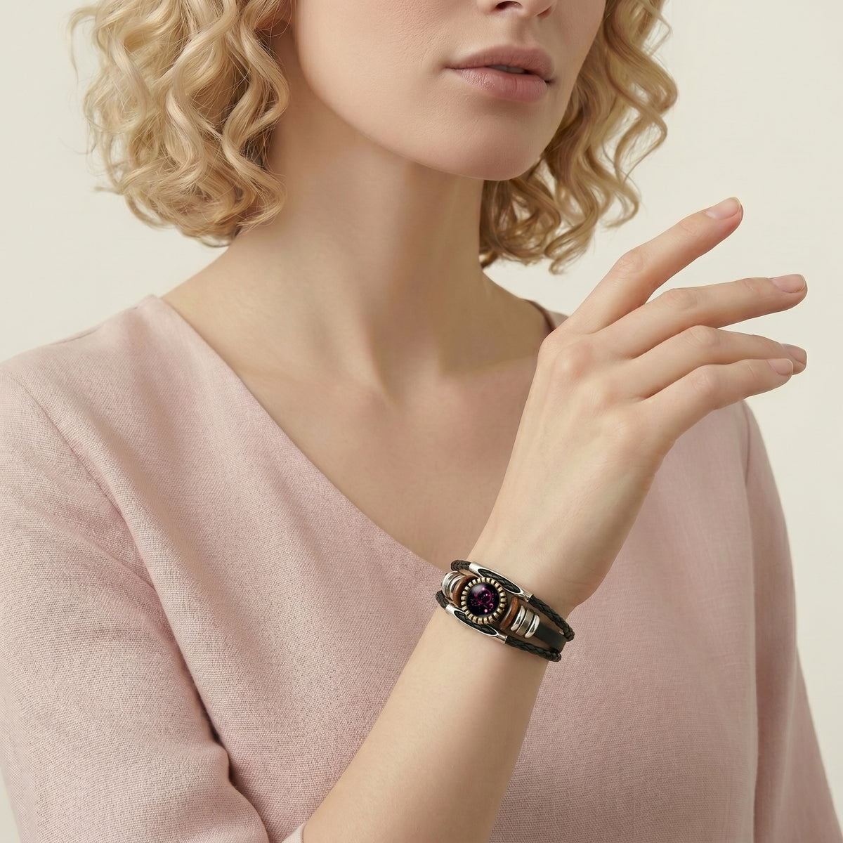 Leather Zodiac Sign Braided Bracelet -Colorful