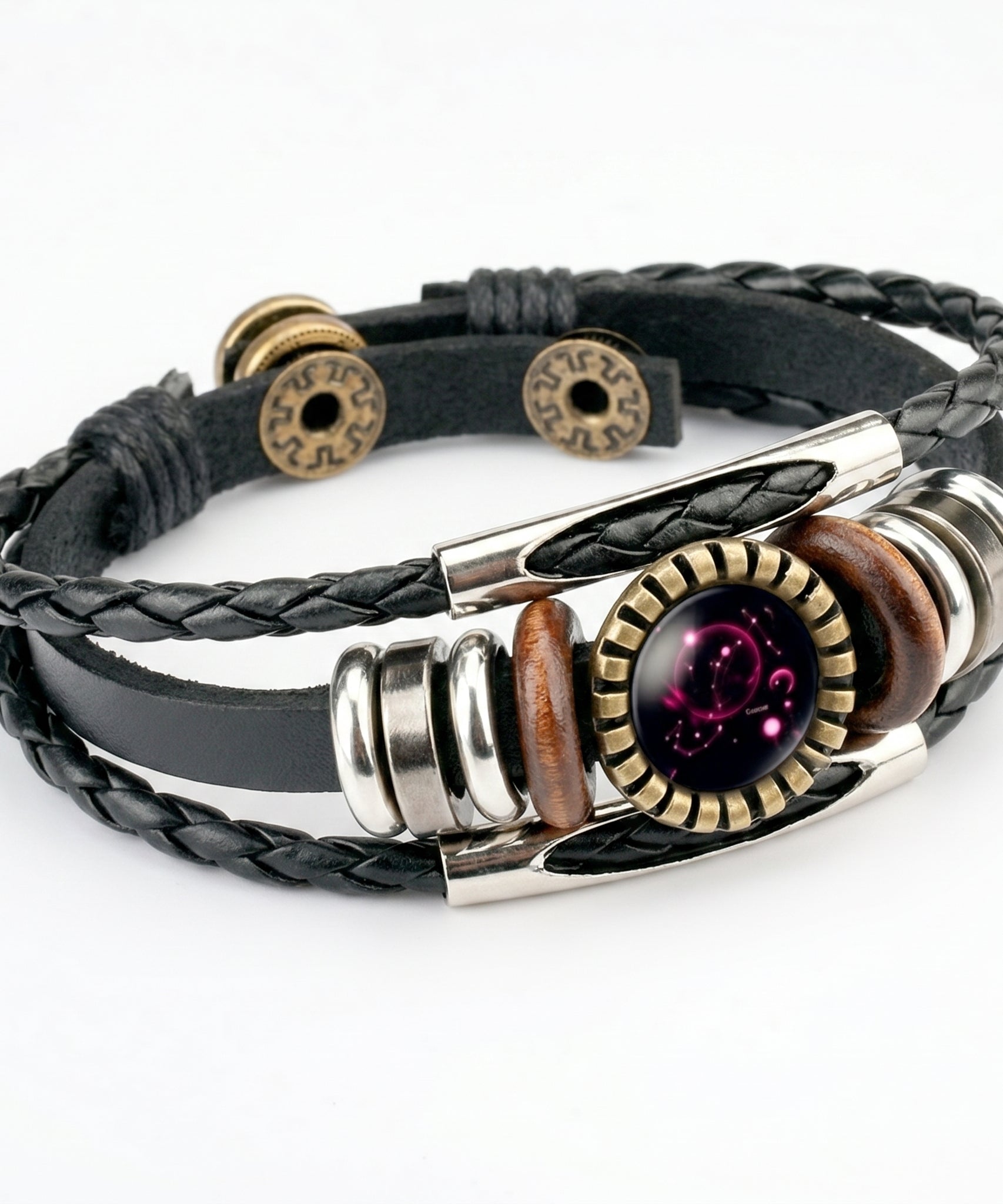 Leather Zodiac Sign Braided Bracelet -Colorful