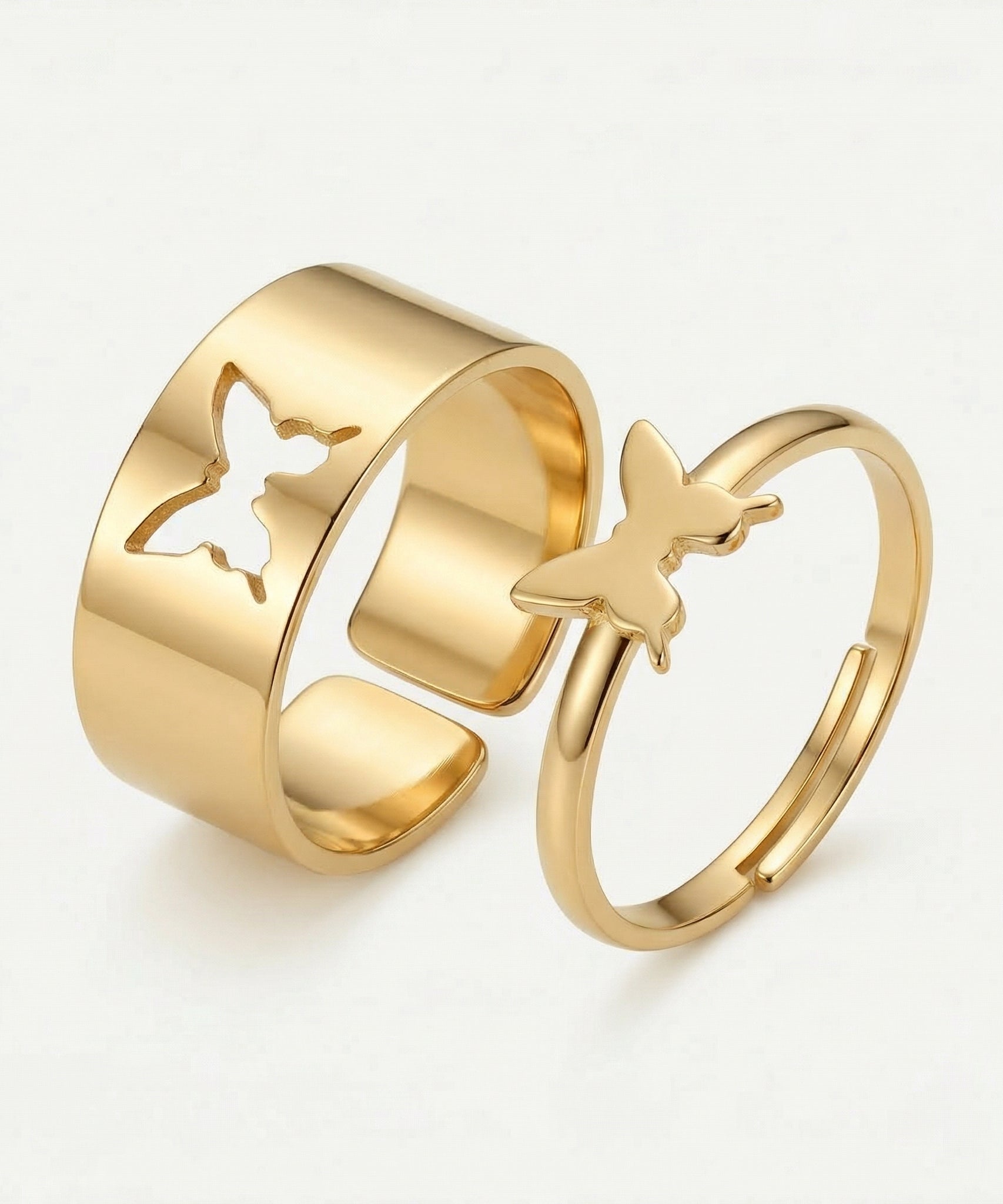 Heartfelt Butterfly Adjustable Ring (set of 2 rings)