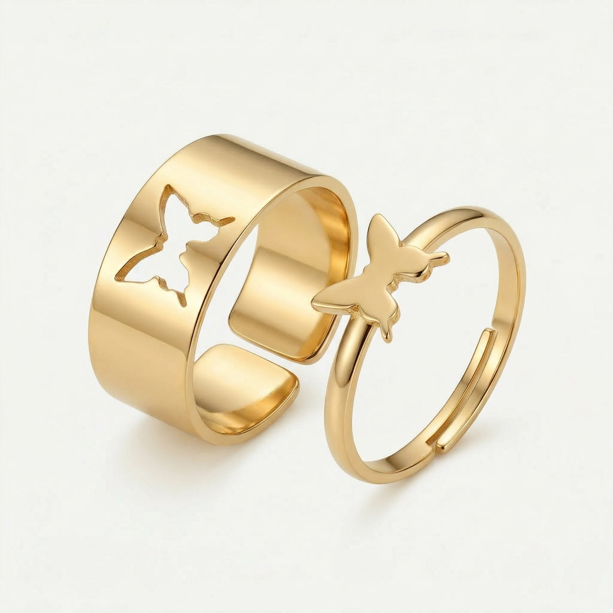 Heartfelt Butterfly Adjustable Ring (set of 2 rings)