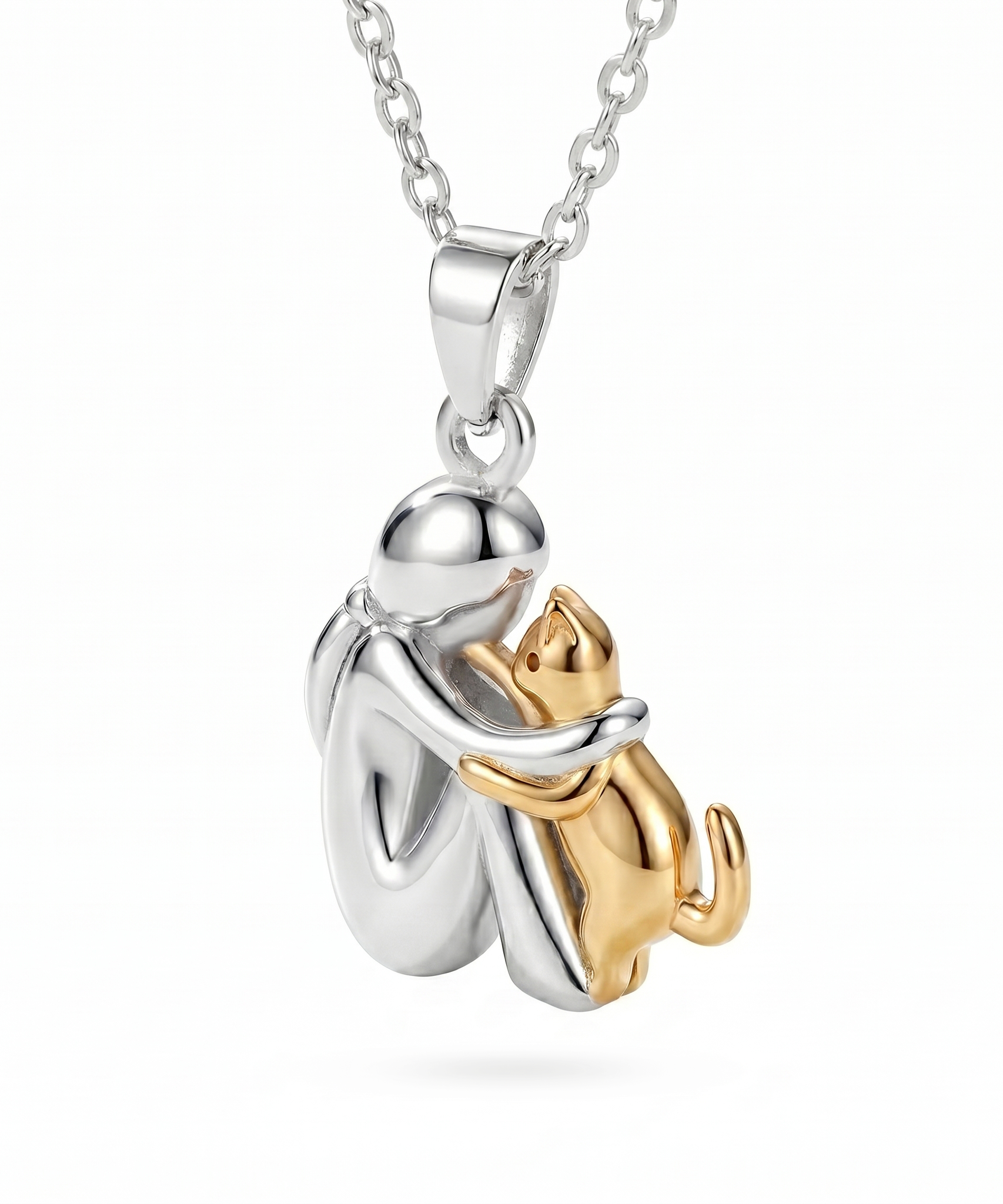 Little Girl Hugs Her Kitty Necklace | DESCRIPTION