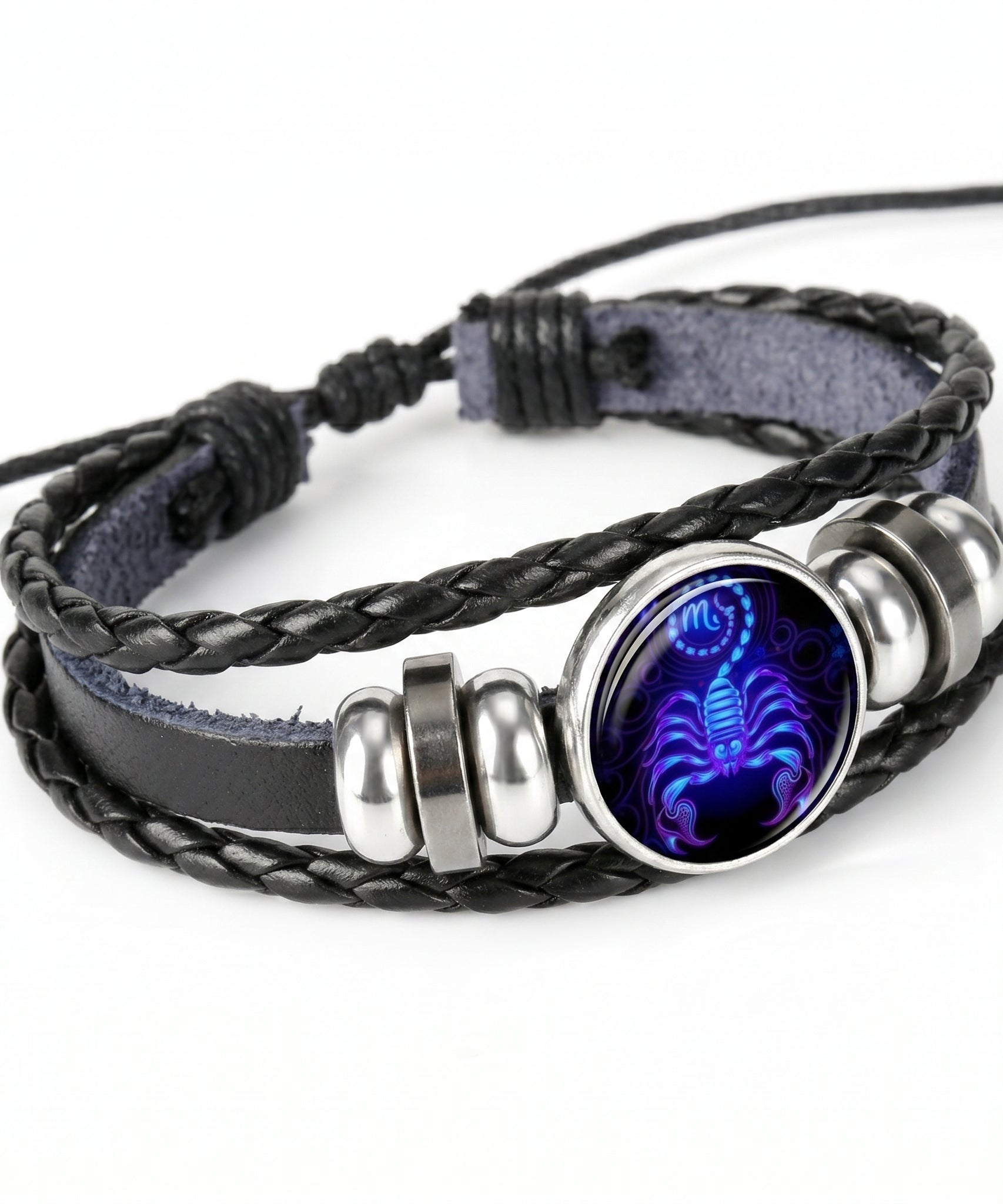 Leather Zodiac Sign Braided Bracelet -Blue