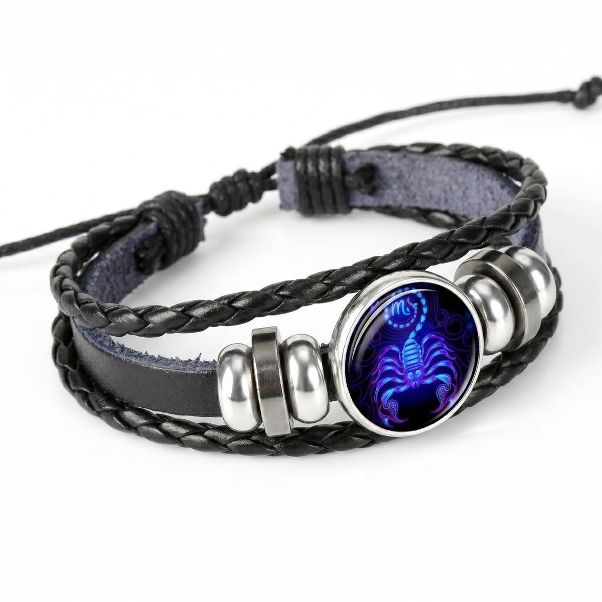 Leather Zodiac Sign Braided Bracelet -Blue