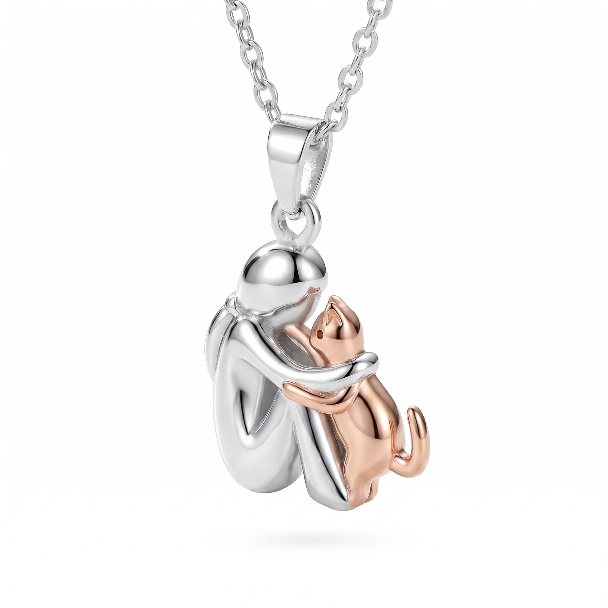 Little Girl Hugs Her Kitty Necklace | DESCRIPTION