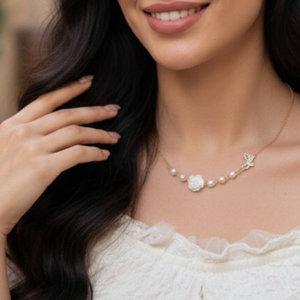 Vintage Rose Flower Necklace Clavicle Chain Necklace