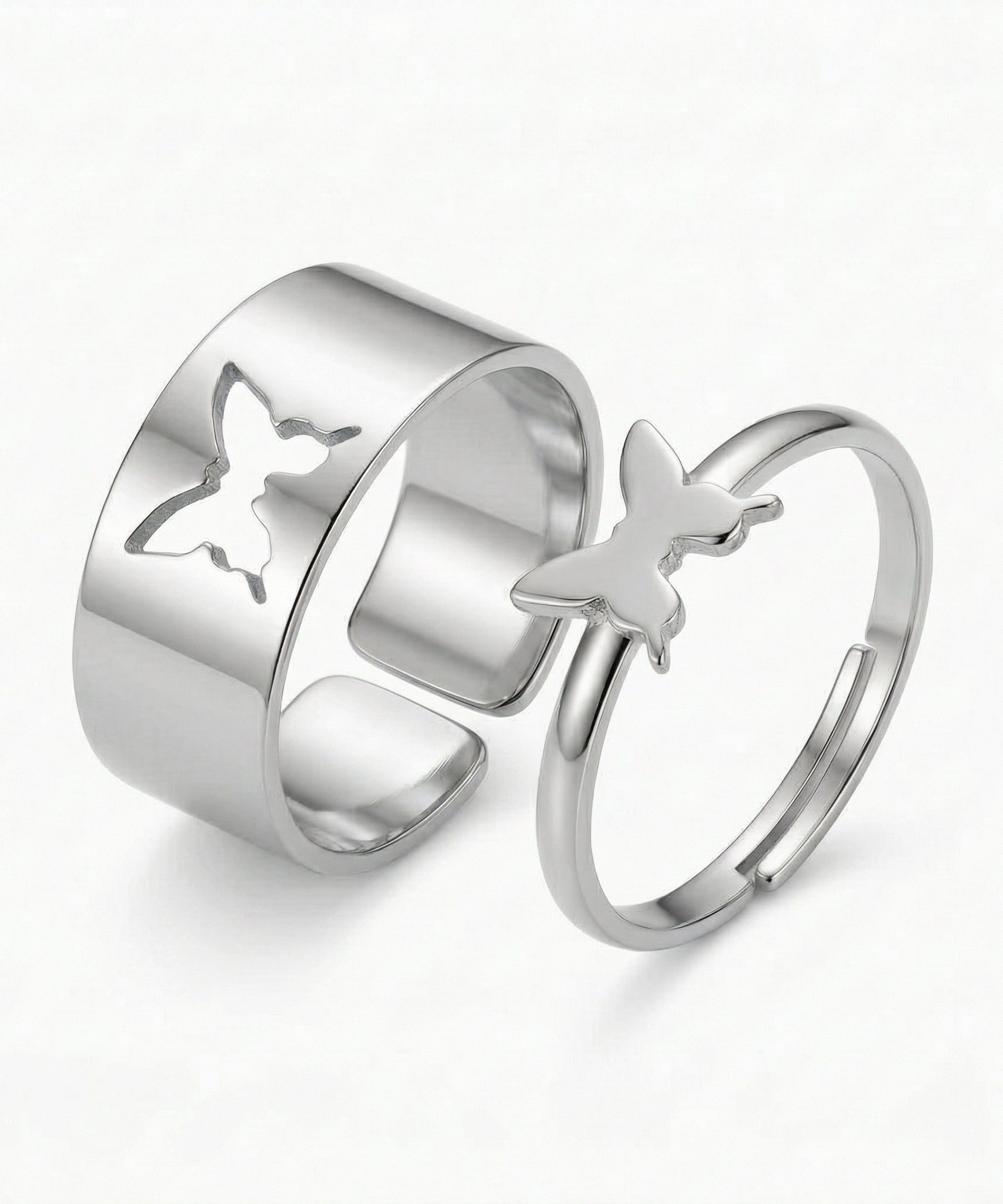 Heartfelt Butterfly Adjustable Ring (set of 2 rings)