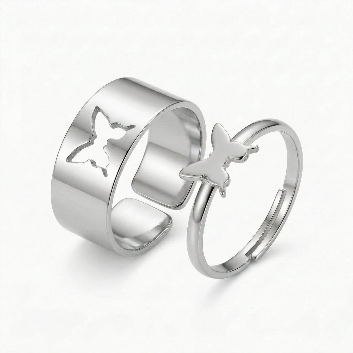 Heartfelt Butterfly Adjustable Ring (set of 2 rings)