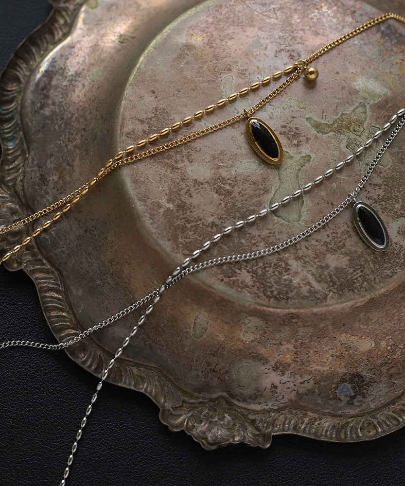 French Oval Black Stone Necklace