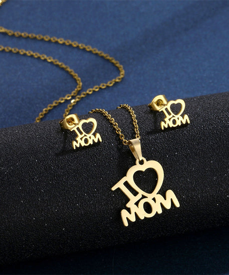 Cherished "I Love Mom" Necklace  & Earrings Set
