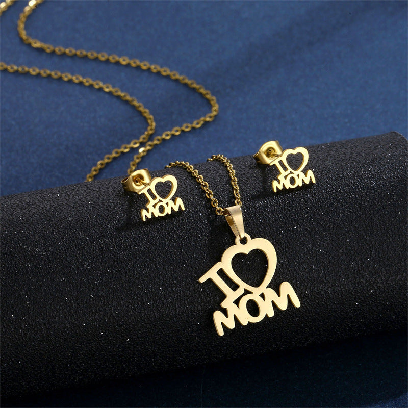 Cherished "I Love Mom" Necklace  & Earrings Set