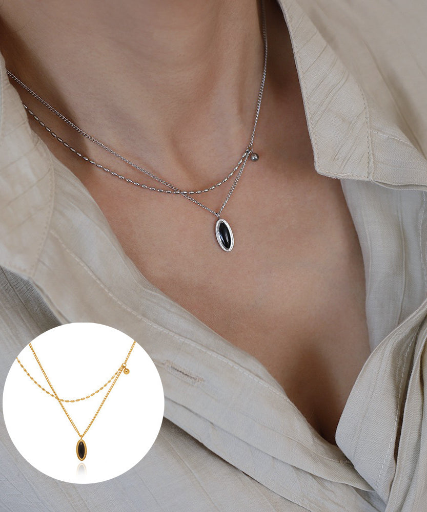 French Oval Black Stone Necklace