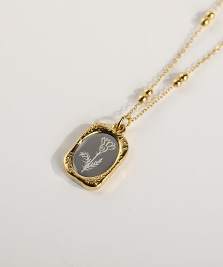 Polished Birthday Flower Mirror Necklace