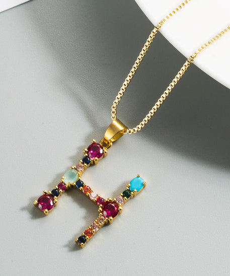 Decorated Gemstone Initial Letter Necklace