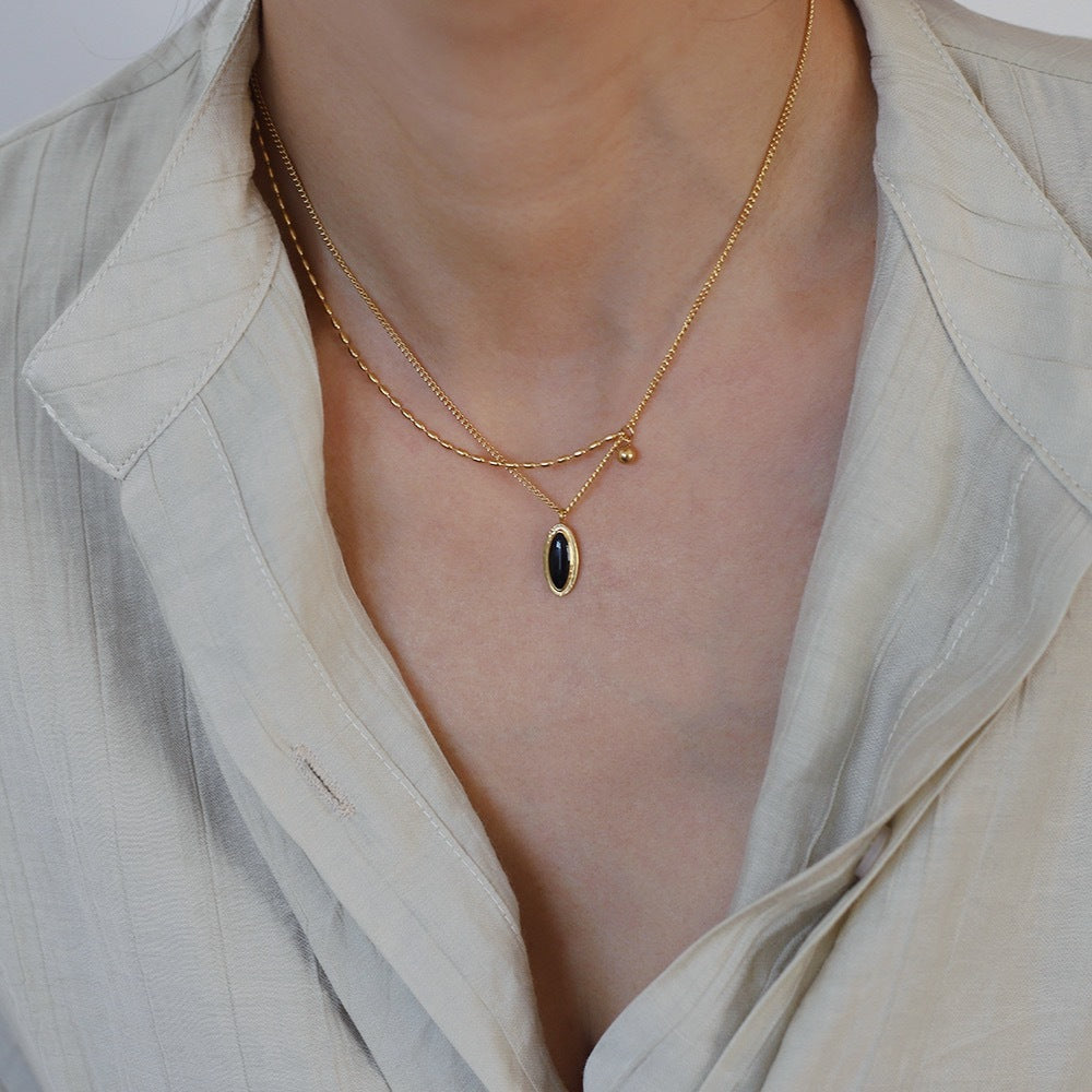 French Oval Black Stone Necklace