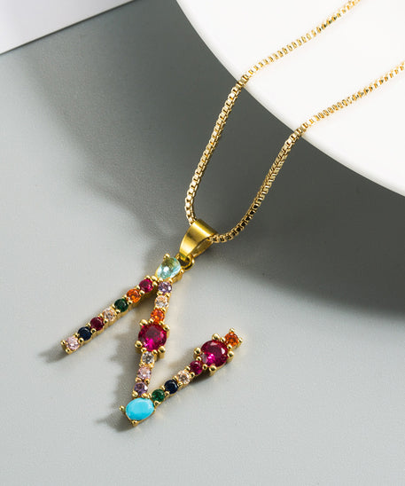 Decorated Gemstone Initial Letter Necklace