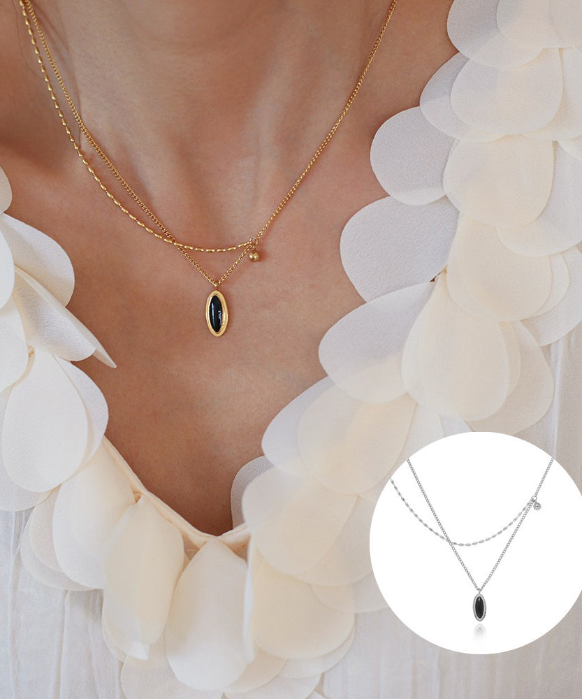 French Oval Black Stone Necklace
