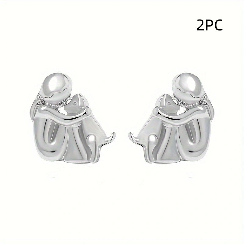 Girl & Dog Huging Earrings Stud