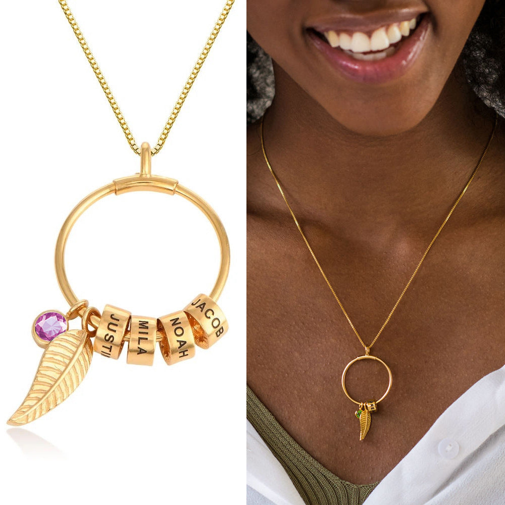 Customized Leaf Beaded Birthstone Necklace