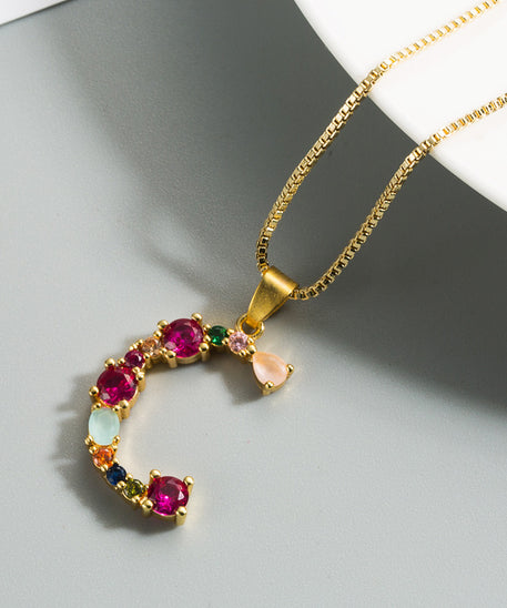 Decorated Gemstone Initial Letter Necklace
