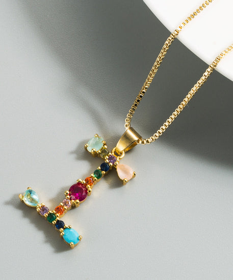 Decorated Gemstone Initial Letter Necklace