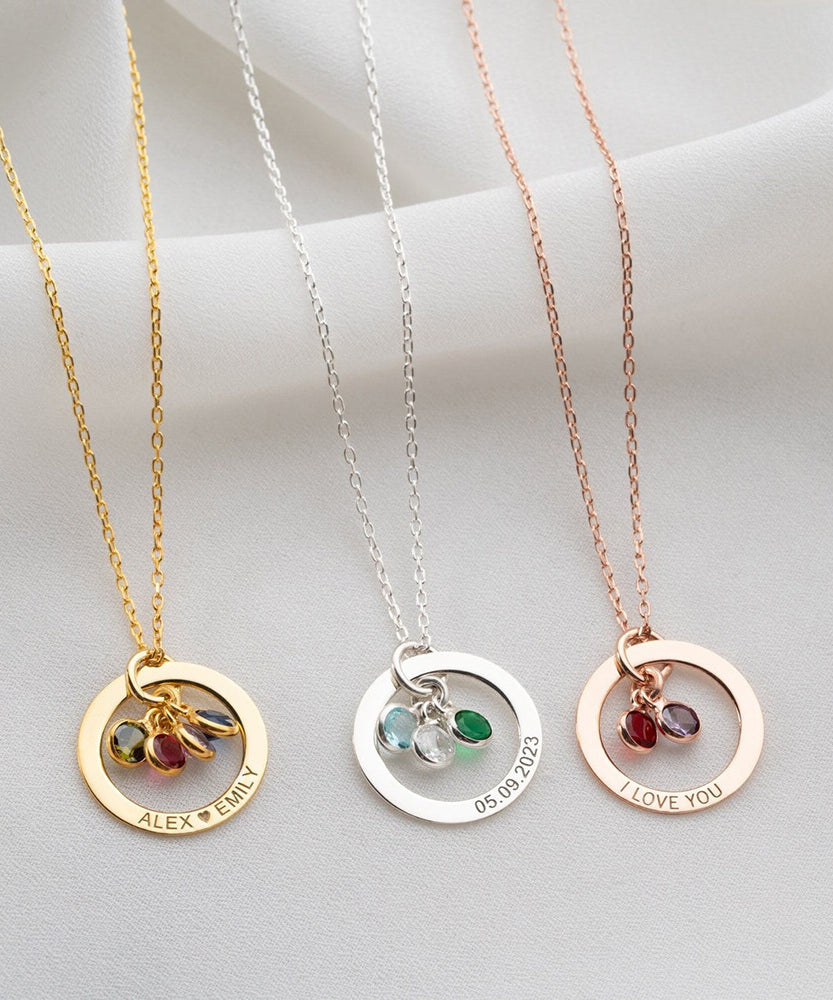 Cradled Personalized Birthstone Circle Necklace