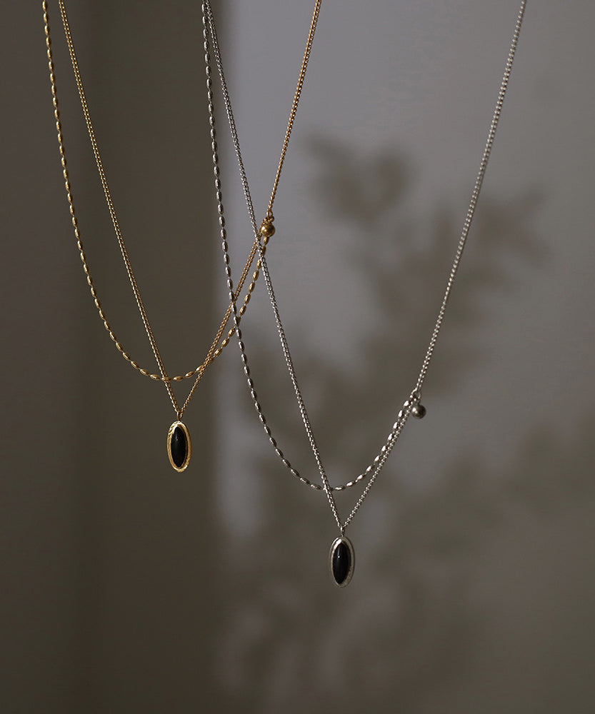 French Oval Black Stone Necklace