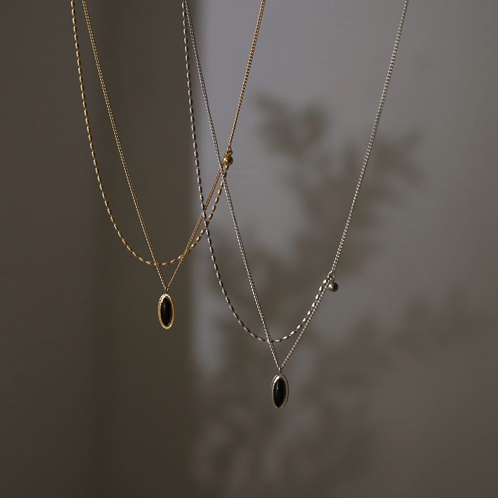 French Oval Black Stone Necklace