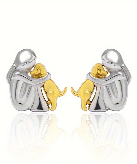 Girl & Dog Huging Earrings Stud